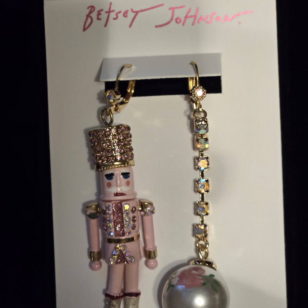 Betsey Johnson Pink and Gold Nutcracker Earrings
